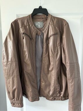 Vanity Woman’s  Faux Leather Bomber Jacket - Taupe Brown